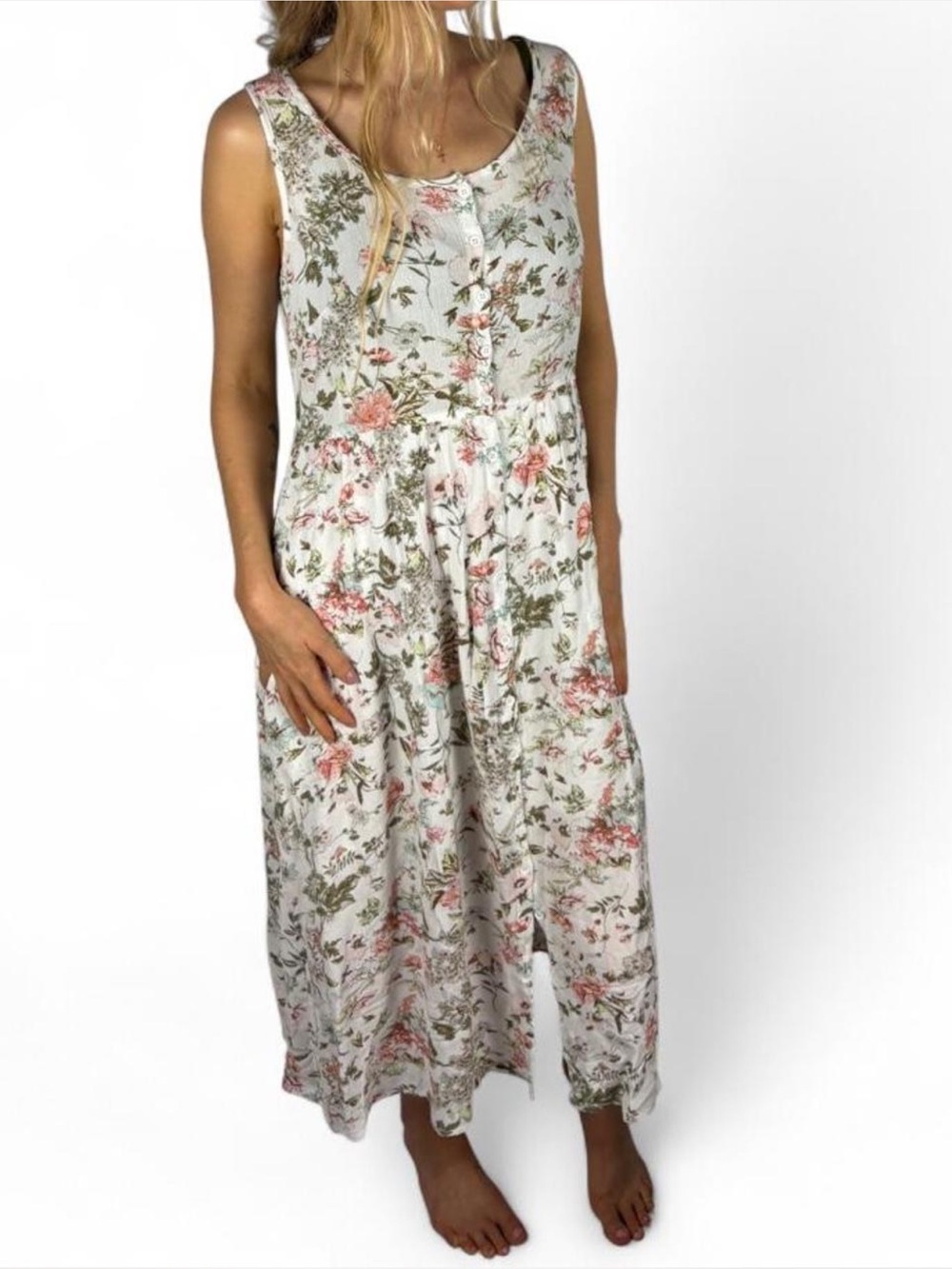 Frye romantic garden lined botanical floral Cottagecore prairie style slip midi